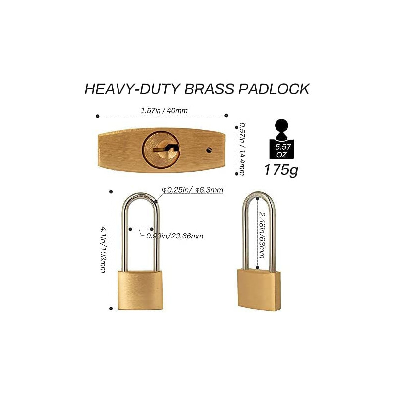 Abbasali 4 Pack Brass Locklong Shackle Padlock Keyed Alike With 1 9 16 40Mm Wide Lock Bodyoutdoor Weatherproof