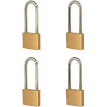 Abbasali Brass Padlock Keyed Alike 30Mm Wide Brushed Finish Long Harden Shackle Beam Lock For Drawer Gym Cabinet Warehouse 4Pcs