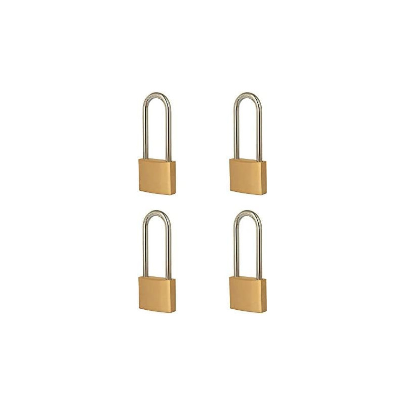 Abbasali Brass Padlock Keyed Alike 30Mm Wide Brushed Finish Long Harden Shackle Beam Lock For Drawer Gym Cabinet Warehouse 4Pcs
