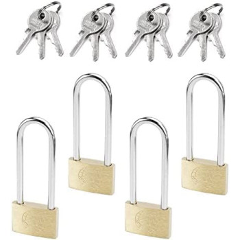 Abbasali Brass Padlock Keyed Alike 30Mm Wide Brushed Finish Long Harden Shackle Beam Lock For Drawer Gym Cabinet Warehouse 4Pcs