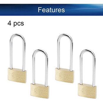 Abbasali Brass Padlock Keyed Alike 30Mm Wide Brushed Finish Long Harden Shackle Beam Lock For Drawer Gym Cabinet Warehouse 4Pcs