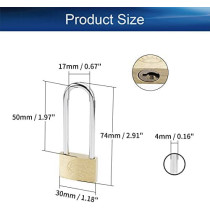 Abbasali Brass Padlock Keyed Alike 30Mm Wide Brushed Finish Long Harden Shackle Beam Lock For Drawer Gym Cabinet Warehouse 4Pcs