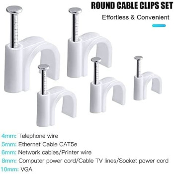 Abbasali 500Pcs Cable Clips With Steel Nails 4Mm 5Mm 6Mm 8Mm 10Mm Cable Management For Rg6 Rg59 Cat6 Rj45 Cable