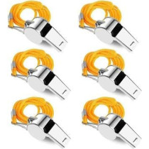 Abbasali Whistle 6 Pack Stainless Steel Finish Sports Whistles With Lanyard Loud Crisp Sound Whistles Bulk Great