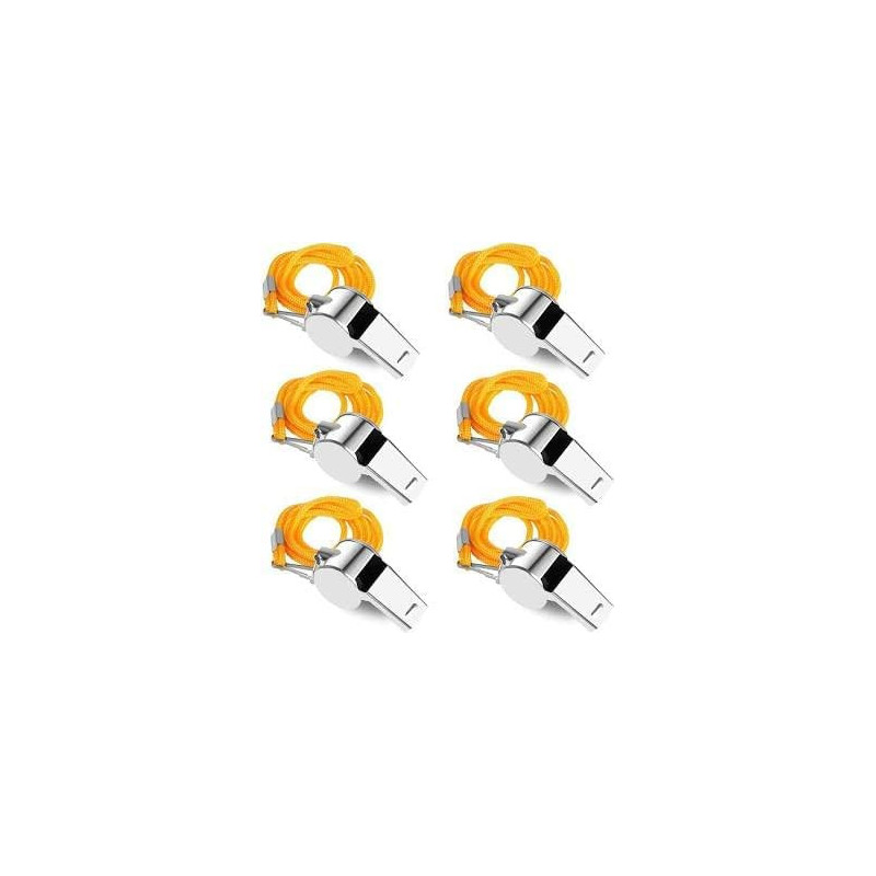 Abbasali Whistle 6 Pack Stainless Steel Finish Sports Whistles With Lanyard Loud Crisp Sound Whistles Bulk Great