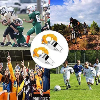 Abbasali Whistle 6 Pack Stainless Steel Finish Sports Whistles With Lanyard Loud Crisp Sound Whistles Bulk Great