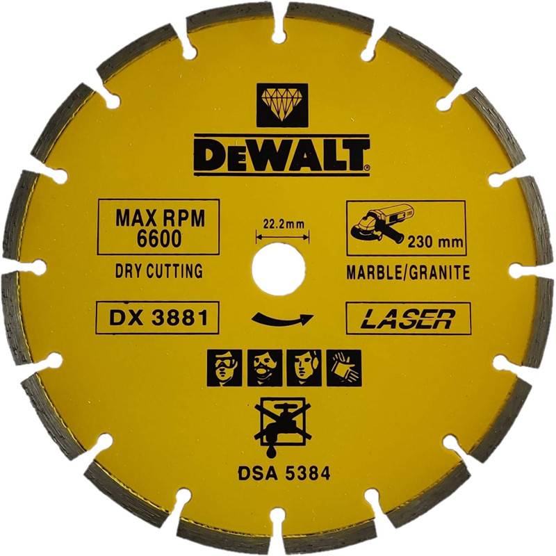 Dewalt Diamond Wheel Marble Granite 230 X 22.23Mm Laser Segmented Bladesmarble And Granite Yellow Black Dx3881