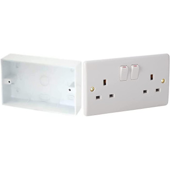 Abbasali 13 A 2 Gang Sp Switched Socket 230 V With Surface Pvc Box 6X3 For Switch Or Double Socket White