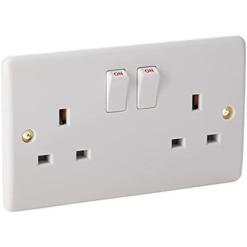 Abbasali 13 A 2 Gang Sp Switched Socket 230 V With Surface Pvc Box 6X3 For Switch Or Double Socket White
