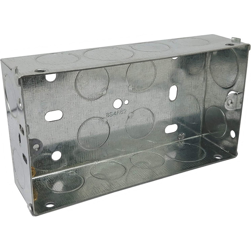 Abbasali Double 2 Gang Galvanised Metal Back Box 35Mm Deep Flush Mount Pattress Boxpack Of 1