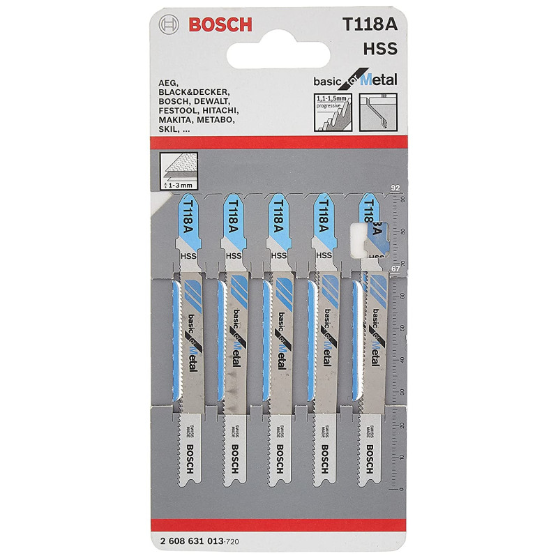 Bosch T118A T Shank Jigsaw Blades For Steel 17 24 Tpi Pack Of 5 2608631013