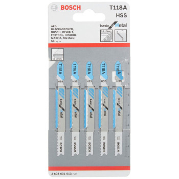Bosch T118A T Shank Jigsaw Blades For Steel 17 24 Tpi Pack Of 5 2608631013