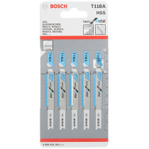 Bosch T118A T Shank Jigsaw Blades For Steel 17 24 Tpi Pack Of 5 2608631013