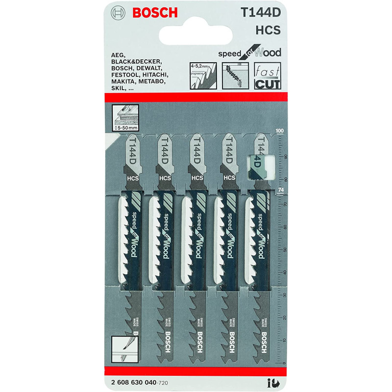 Bosch Pack Of 5 T144D Wood Jigsaw Blades2608630040