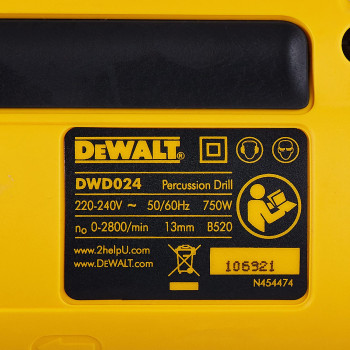 Dewalt 750W 13Mm Percussion Drill With Variable Speed Switch For Drilling Concrete Metal Wood Yellow Black Dwd024 B5 3Y