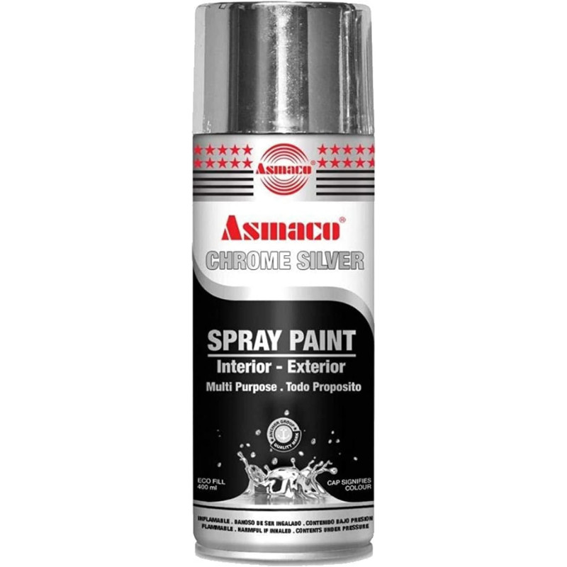 Asmaco Spray Paint Chrome Silversilver Glossy400Ml