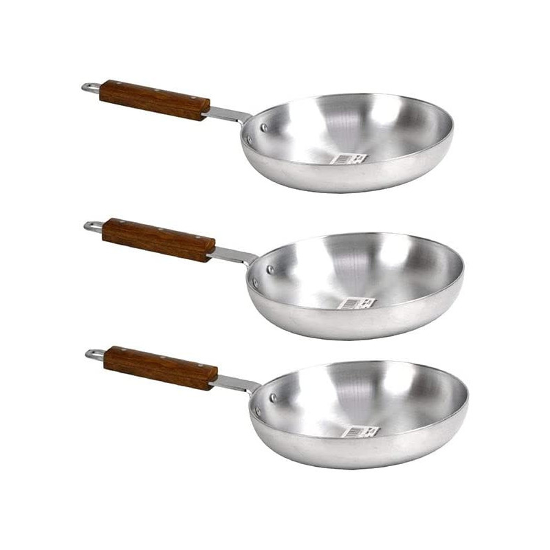Taj 3 Pieces Aluminium Fry Pan With Wood Handle Set Silver 24Cm