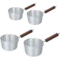 Taj 4 Pieces Aluminium Milk Pan With Wood Handle Set Silver Brown 3L