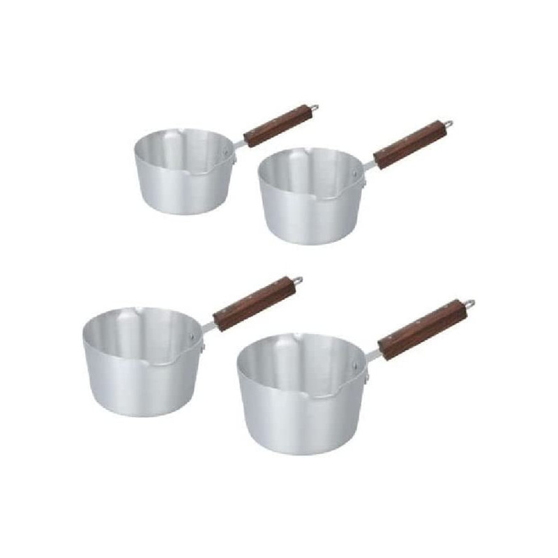 Taj 4 Pieces Aluminium Milk Pan With Wood Handle Set Silver Brown 3L