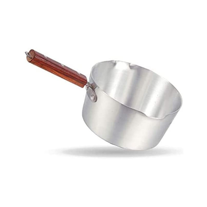 Taj Aluminium Milk Pan With Wood Handle Silver 1L