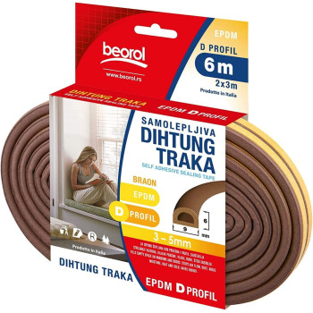 Sealing Tape Self Adhesive 'D' Profile Brown 2 X 3Mtrs Dbr6 Beorol