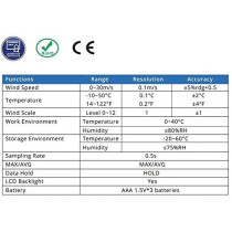 Gazelle G9407 Mini Handheld Anemometer And Thermometer For Air Flow And Temperature Test