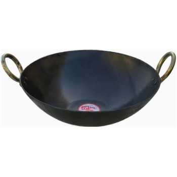 Taj Iron Flat Bottom Deep Kadai Wok Black 28.5Cm