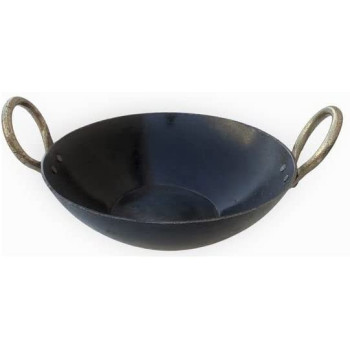 Taj Iron Flat Bottom Deep Kadai Wok Black 23.5Cm