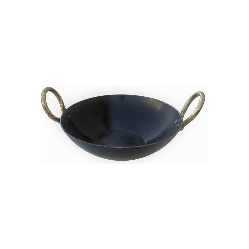 Taj Iron Flat Bottom Deep Kadai Wok Black 23.5Cm