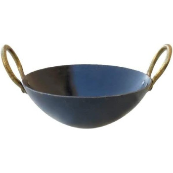 Taj Iron Flat Bottom Deep Kadai Wok Black 23.5Cm