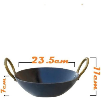 Taj Iron Flat Bottom Deep Kadai Wok Black 23.5Cm