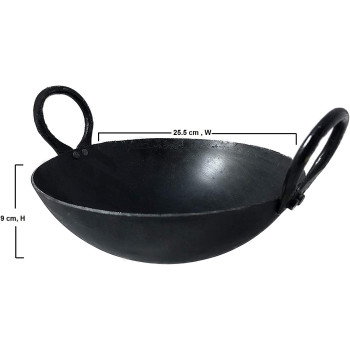 Taj Iron Deep Kadai Iron Wok With Handles For Deep Frying 25.5 Cm 