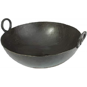 Taj Iron Deep Kadai Iron Wok with Handles for Deep Frying 51 cm 
