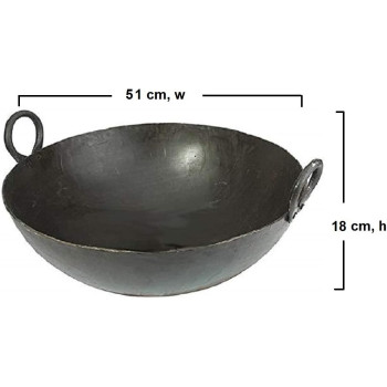 Taj Iron Deep Kadai Iron Wok with Handles for Deep Frying 51 cm 