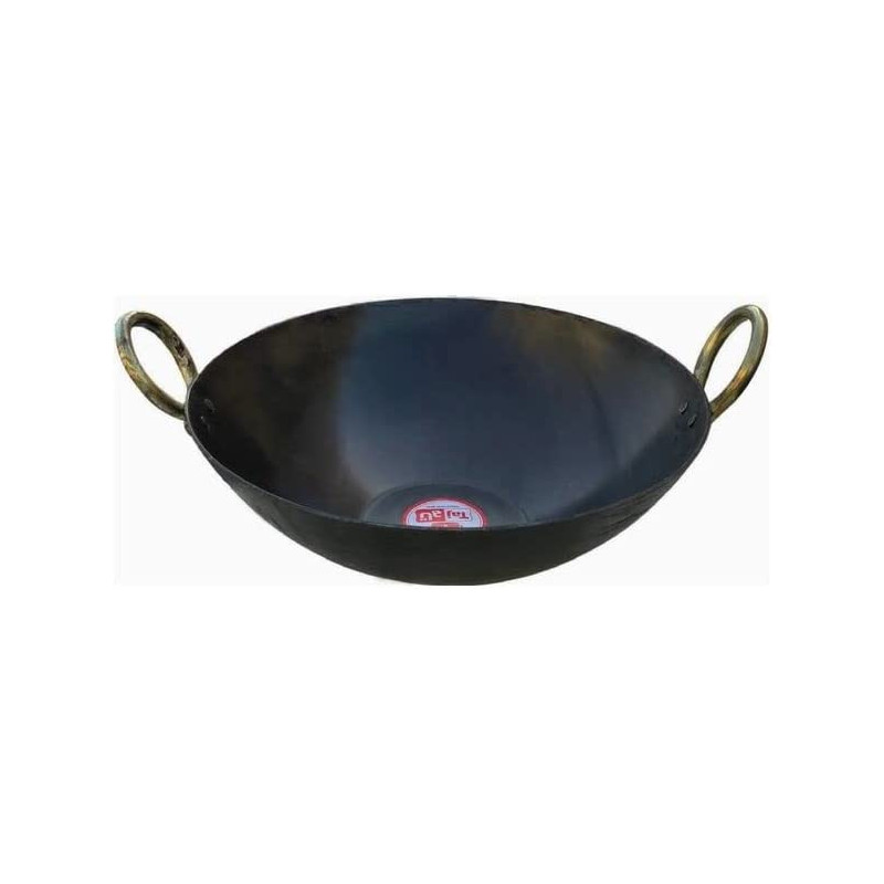 Taj Iron Flat Bottom Deep Kadai Wok Black 30Cm