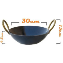 Taj Iron Flat Bottom Deep Kadai Wok Black 30Cm