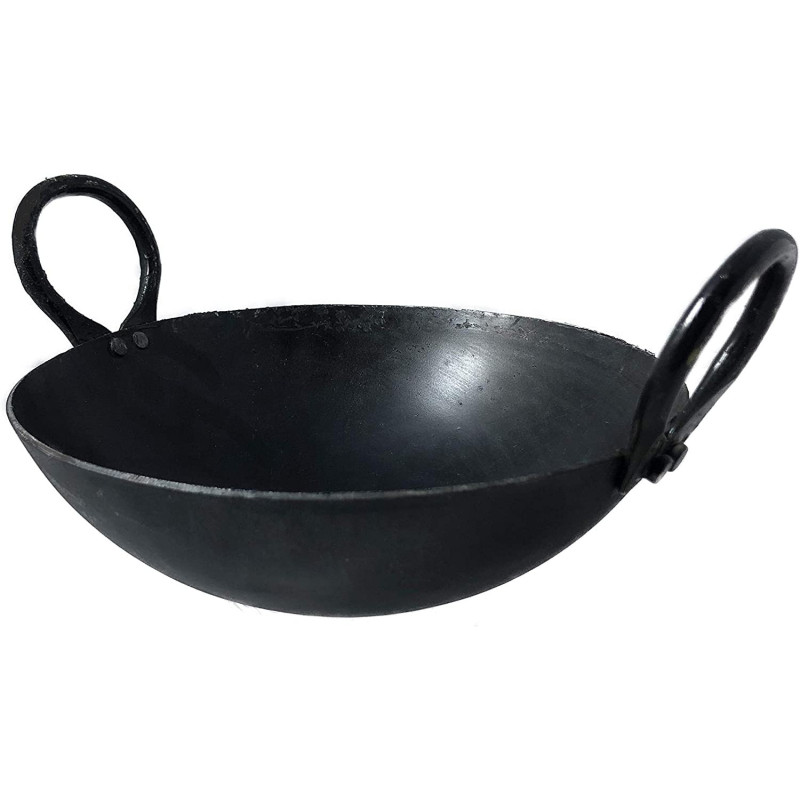 Taj Iron Deep Kadai Iron Wok with Handles for Deep Frying 23 cm 