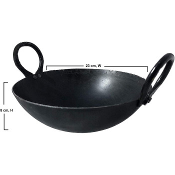 Taj Iron Deep Kadai Iron Wok with Handles for Deep Frying 23 cm 
