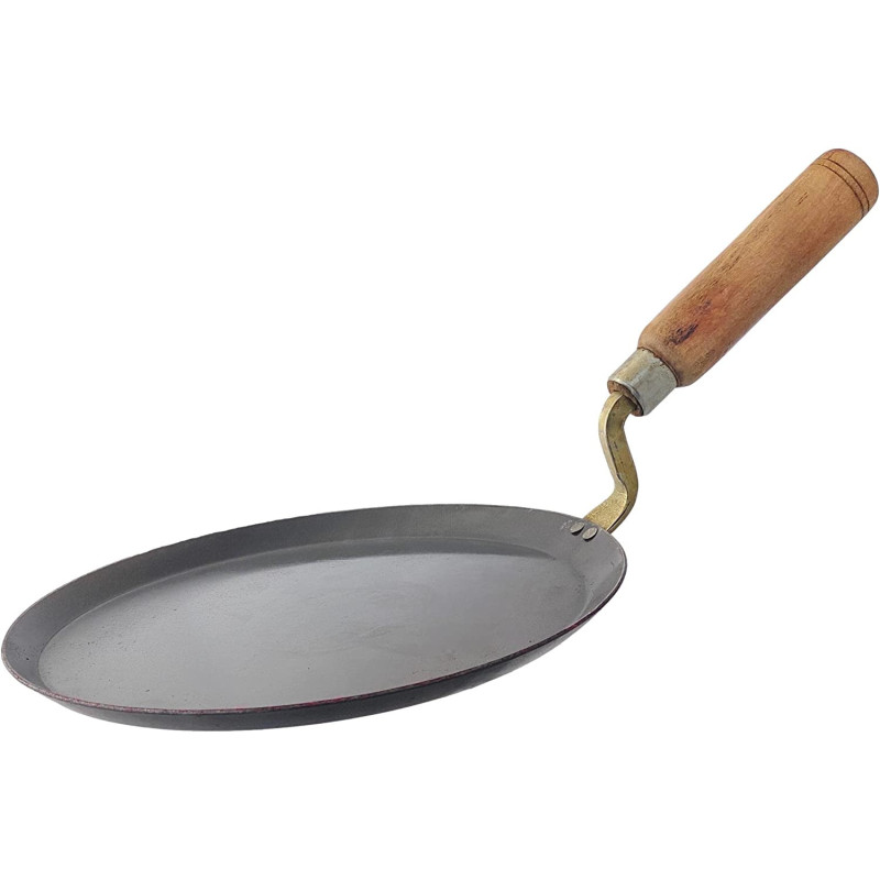 Taj Iron Flat Bottom Roti Tawa With Wooden Handle Black 11Inch