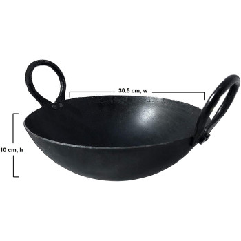 Taj Iron Deep Kadai Iron Wok with Handles for Deep Frying 30.5 cm 