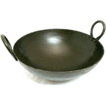 Taj Iron Deep Kadai Iron Wok with Handles for Deep Frying 36 cm 