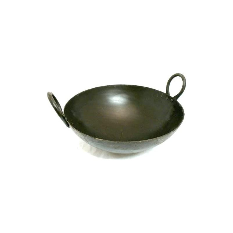Taj Iron Deep Kadai Iron Wok with Handles for Deep Frying 36 cm 