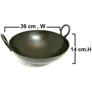Taj Iron Deep Kadai Iron Wok with Handles for Deep Frying 36 cm 