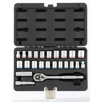 Denzel Tool Kit 24Pcs Socket Set [ Ratchet 3 8 ] [ 75Mm Extension Bar ] Metric And Sae 7714101