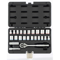 Denzel Tool Kit 24Pcs Socket Set [ Ratchet 3 8 ] [ 75Mm Extension Bar ] Metric And Sae 7714101