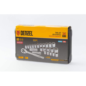 Denzel Tool Kit 24Pcs Socket Set [ Ratchet 3 8 ] [ 75Mm Extension Bar ] Metric And Sae 7714101