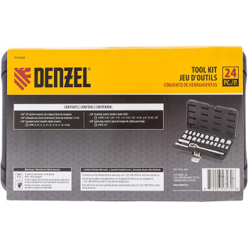 Denzel Tool Kit 24Pcs Socket Set [ Ratchet 3 8 ] [ 75Mm Extension Bar ] Metric And Sae 7714101