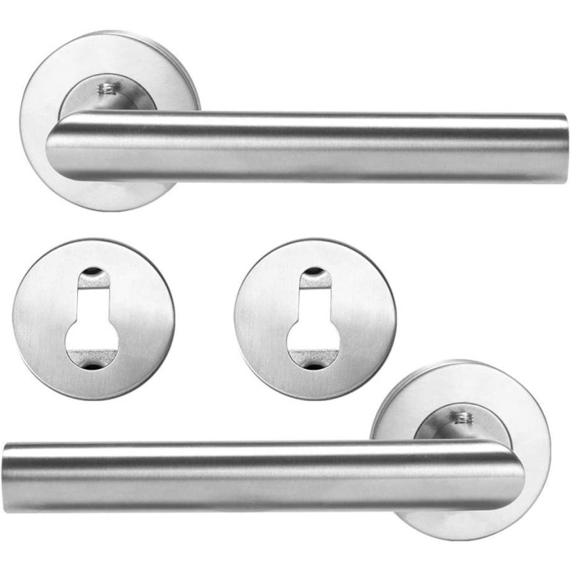 Nologo Door Handle Set Lock Interior Home Adjustable Latch Security Silver Stainless Steel