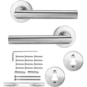 Nologo Door Handle Set Lock Interior Home Adjustable Latch Security Silver Stainless Steel