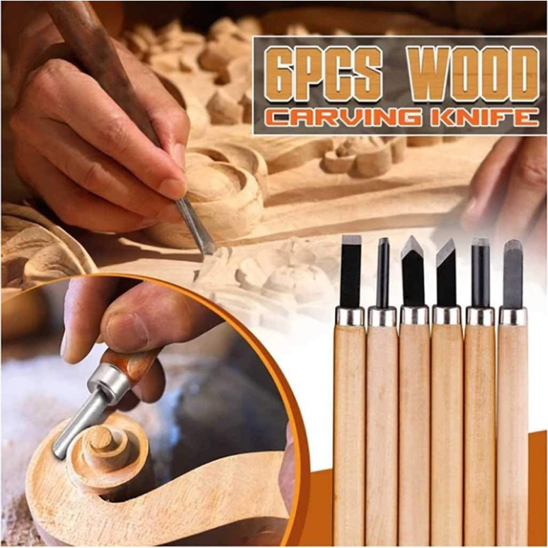 6Pcs Set Wood Carving Chisels Tool Knife Woodcut Woodworking Craft Kitmulticolor